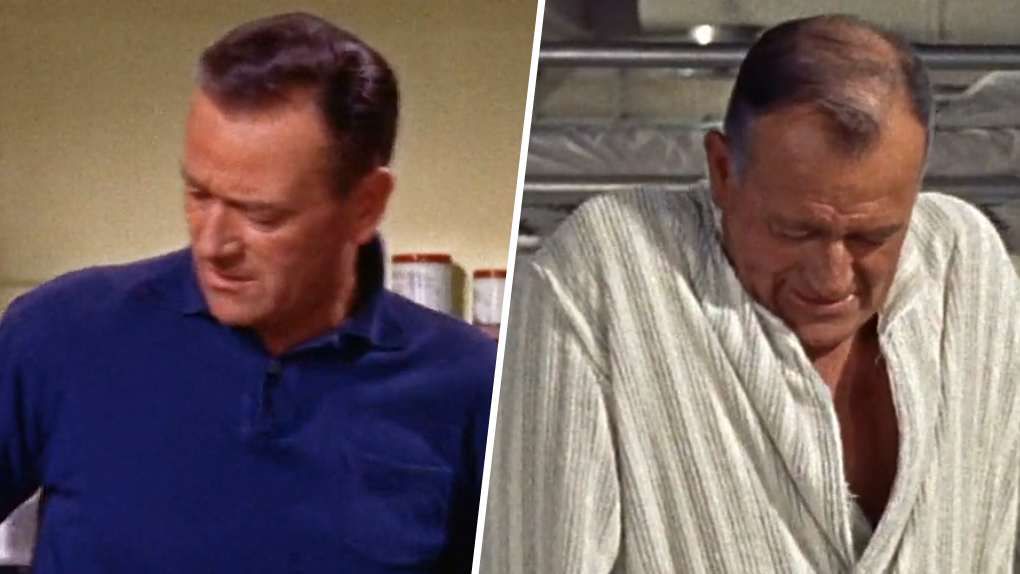 John Wayne avec et sans perruque dans 