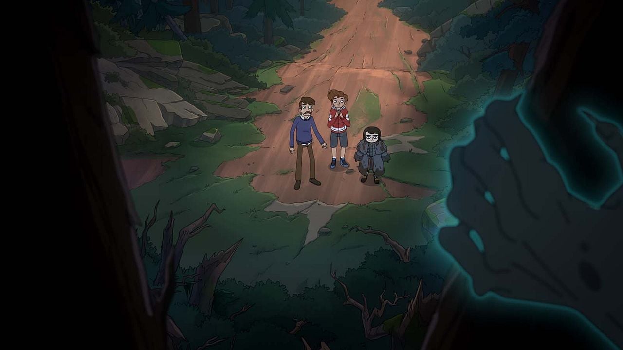 Haunted Hotel animated characters encounter a mysterious presence in a dark forest