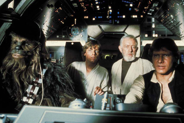 Star Wars : Episode IV - Un nouvel espoir (La Guerre des étoiles) : Photo Alec Guinness, Peter Mayhew, Mark Hamill, Harrison Ford
