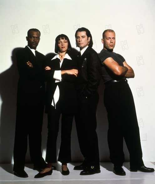 Pulp Fiction : Photo Uma Thurman, Samuel L. Jackson, John Travolta, Quentin Tarantino, Bruce Willis