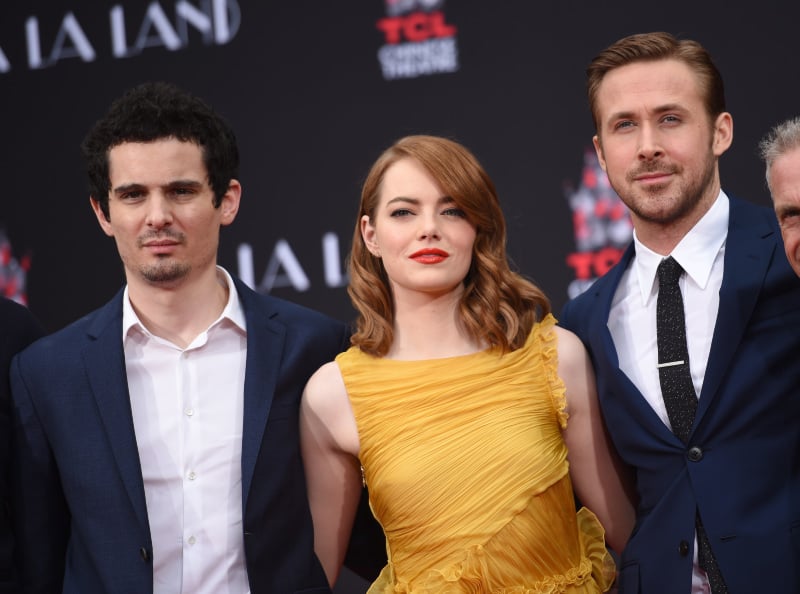 La La Land : Photo promotionnelle Emma Stone, Damien Chazelle, Ryan Gosling